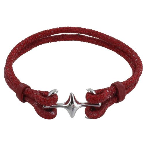 Les Poulettes Bijoux - Bracelet Mixte En Argent Rhodié Double Ancre Et Cuir - 20cm