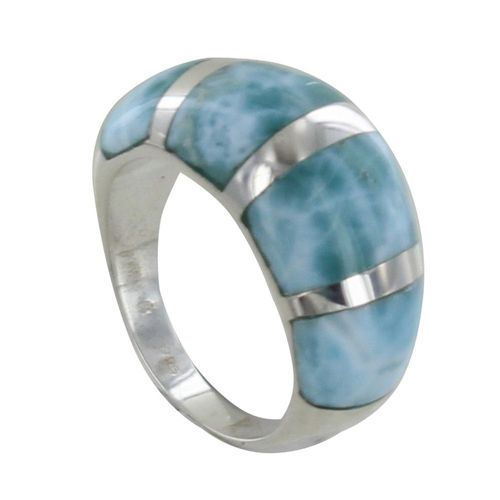Les Poulettes Bijoux - Bague Argent Rayures De Larimar