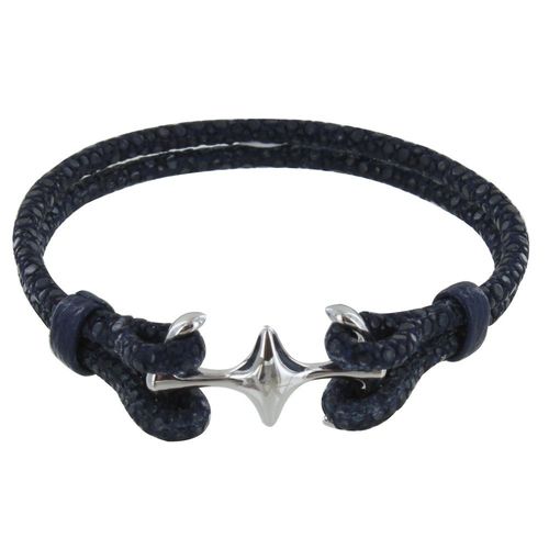 Les Poulettes Bijoux - Bracelet Mixte Rhodium Double Ancre Et Cuir - 18cm Classics