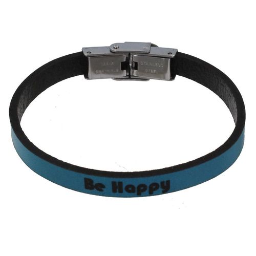 Les Poulettes Bijoux - Bracelet Enfant Cuir Turquoise "Be Happy"