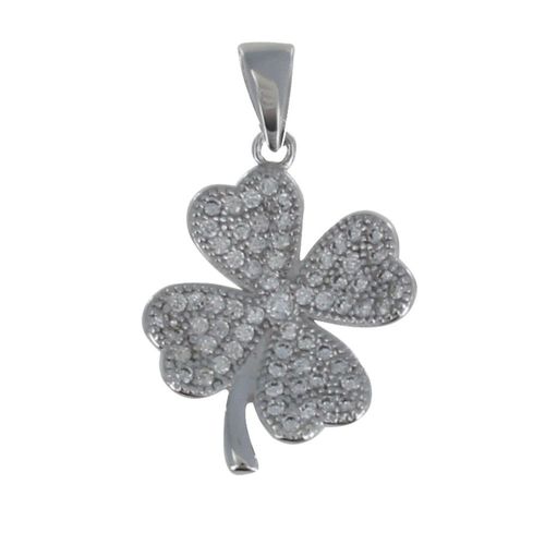 Les Poulettes Bijoux - Pendentif Argent Rhodié Trèfle De Strass