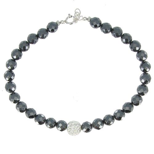 Les Poulettes Bijoux - Bracelet Perles Hématites Facetées Grises Et Boule À Facettes Cristal