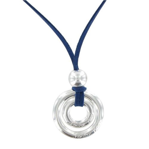 Les Poulettes Bijoux - Collier Lien En Suédine Pendentif Deux Anneaux Plaqué Argent - Classics