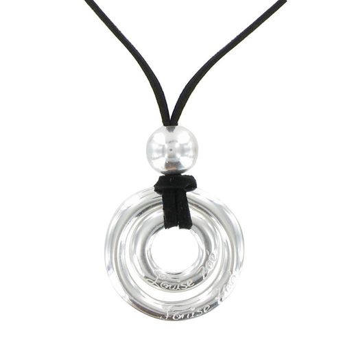 Les Poulettes Bijoux - Collier Lien En Suédine Pendentif Deux Anneaux Plaqué Argent - Classics