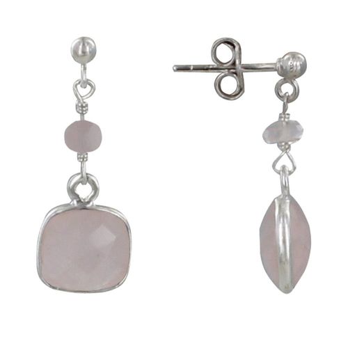 Les Poulettes Bijoux - Boucles D'oreilles Argent Perle Et Pavé De Quartz Rose Facetté