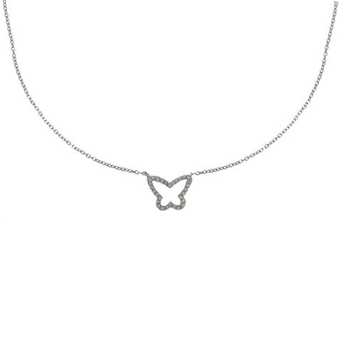 Les Poulettes Bijoux - Collier Argent Papillon Entouré De Strass