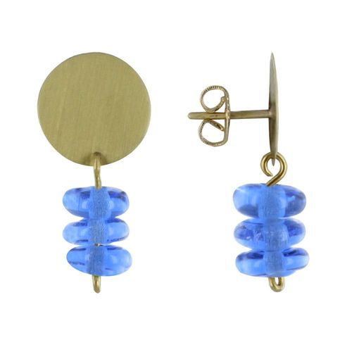 Les Poulettes Bijoux - Boucles D'oreilles Laiton Pastille Et Petits Disques De Verre