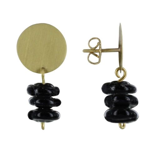Les Poulettes Bijoux - Boucles D'oreilles Laiton Pastille Et Petits Disques De Verre