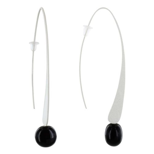 Les Poulettes Bijoux - Boucles D'oreilles Crochet Plat Métal Argenté Et Perles Céramique