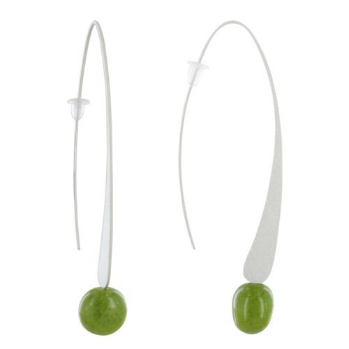 Les Poulettes Bijoux - Boucles D'oreilles Crochet Plat Métal Argenté Et Perles Céramique