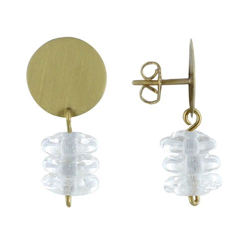Les Poulettes Bijoux - Boucles D'oreilles Laiton Pastille Et Petits Disques De Verre