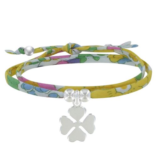 Les Poulettes Bijoux - Bracelet Double Tour Lien Liberty Et Trèfle Argent - Colors