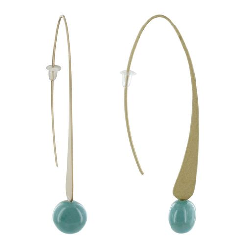 Les Poulettes Bijoux - Boucles D'oreilles Crochet Plat Métal Doré Et Perles Céramique