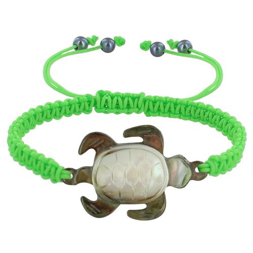 Les Poulettes Bijoux - Bracelet Tortue Nacre Grise Lien Tréssé
