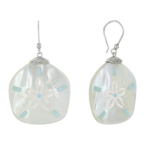 Les Poulettes Bijoux - Boucles D'oreilles Argent Dollar Des Sables En Nacre Et Larimar - Classics