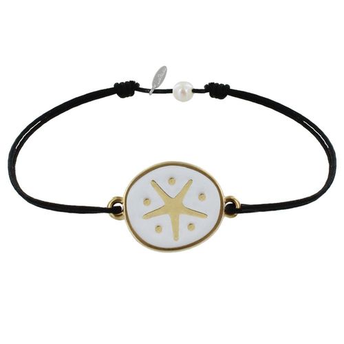 Les Poulettes Bijoux - Bracelet Lien Médaille En Laiton Etoile Émaillée Blanche