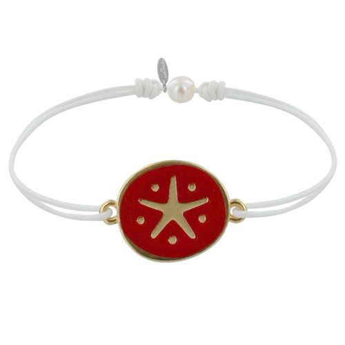 Les Poulettes Bijoux - Bracelet Lien Médaille En Laiton Etoile Émaillée Rouge