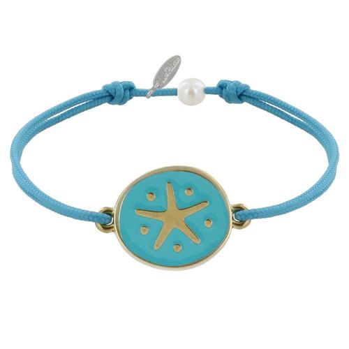 Les Poulettes Bijoux - Bracelet Lien Médaille En Laiton Etoile Émaillée Turquoise