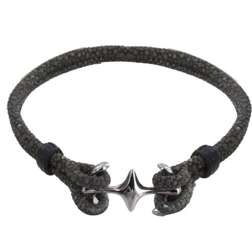 Les Poulettes Bijoux - Bracelet Mixte En Laiton Rhodié Double Ancre Et Cuir - 20cm