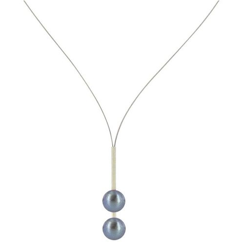 Les Poulettes Bijoux - Collier Câble Acier Deux Perles De Culture 9 Mm - Classics