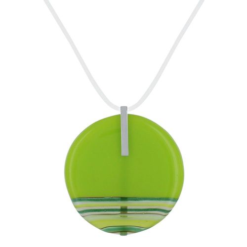 Les Poulettes Bijoux - Collier Et Pendentif Verre Transparences Vert Granny