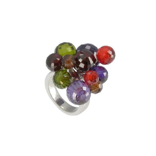 Les Poulettes Bijoux - Bague Planètes De Fleurs Argent Et Zirconias Multicolores