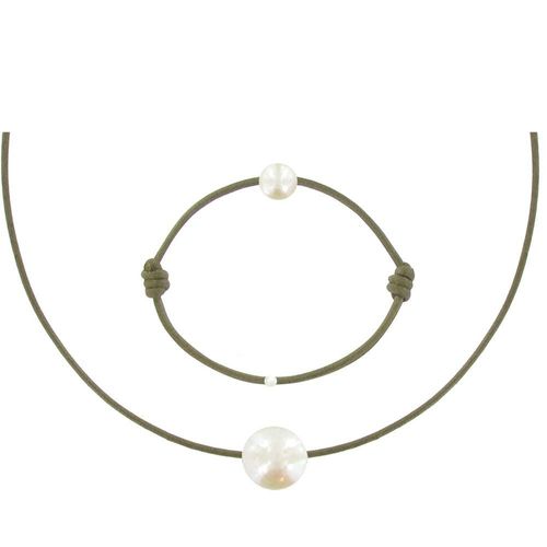 Les Poulettes Bijoux - Set Collier Et Bracelet Lien La Perle Blanche Des Poulettes - Classics