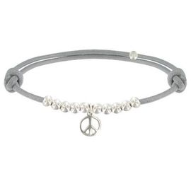 Les Poulettes Bijoux - Bracelet Médaille Peace And Love Et Perles En Argent - Classics