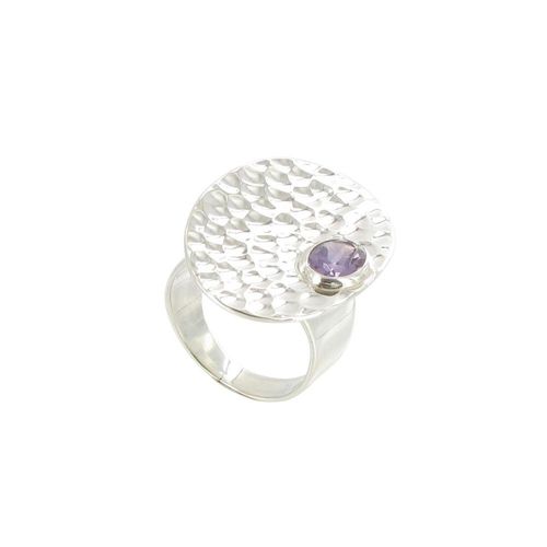 Les Poulettes Bijoux - Bague Argent Martelée Et Son Améthyste Ovale