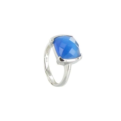 Les Poulettes Bijoux - Bague Argent Et Son Carré Oeil De Chat Facetée Bleu