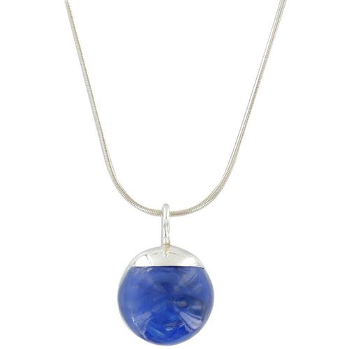 Les Poulettes Bijoux - Collier En Argent Et Sa Bulle De Verre Bleu Marine