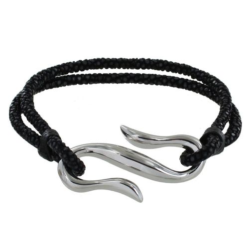 Les Poulettes Bijoux - Bracelet Mixte En Laiton Rhodié Crochet Et Cuir - 20cm