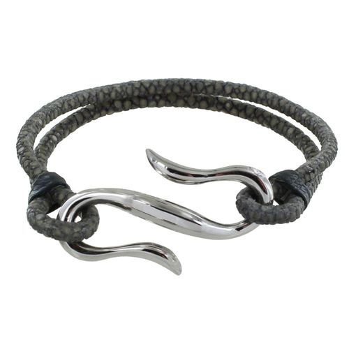 Les Poulettes Bijoux - Bracelet Mixte En Laiton Rhodié Crochet Et Cuir - 20cm