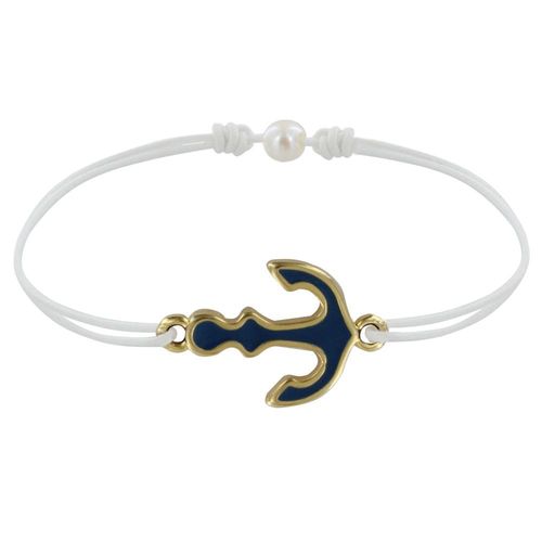Les Poulettes Bijoux - Bracelet Lien Médaille En Laiton Ancre Émaillée Bleu Foncé