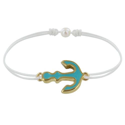 Les Poulettes Bijoux - Bracelet Lien Médaille En Laiton Ancre Émaillée Turquoise