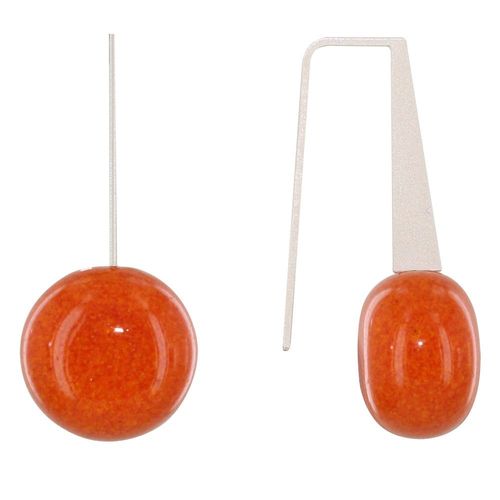 Les Poulettes Bijoux - Boucles D'oreilles Crochet Plat Métal Argenté Et Galets Céramique