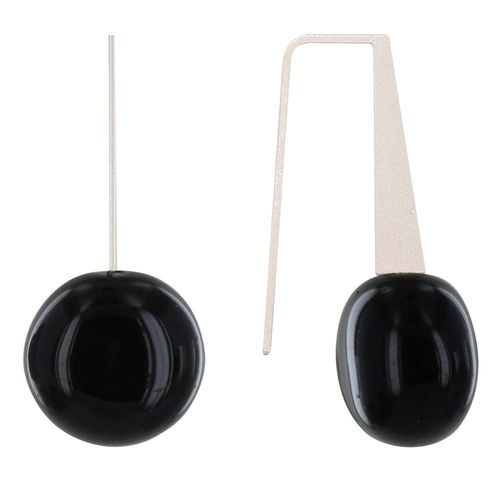 Les Poulettes Bijoux - Boucles D'oreilles Crochet Plat Métal Argenté Et Galets Céramique
