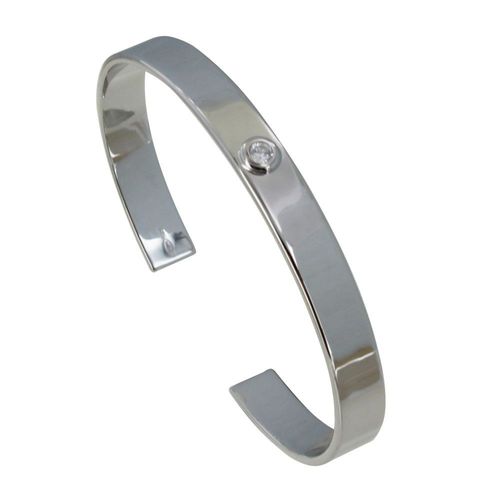 Les Poulettes Bijoux - Bracelet Argent Rhodié Demi Jonc Plat Et Un Strass