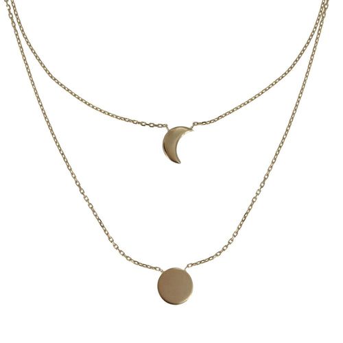 Les Poulettes Bijoux - Collier Double Chaine Plaqué Or Lune Et Croissant De Lune