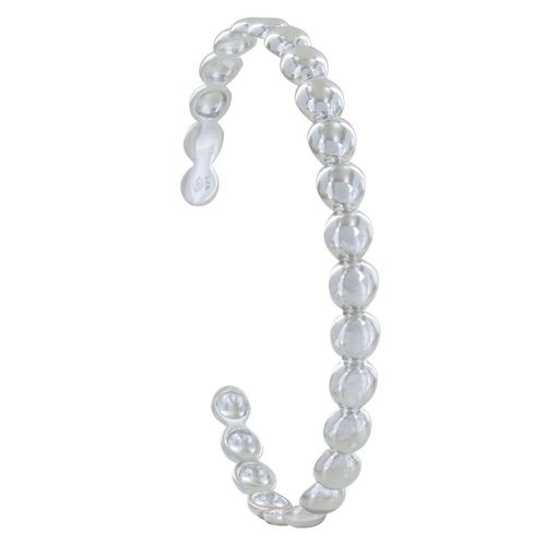 Les Poulettes Bijoux - Bracelet Argent Rhodié Demi Jonc Perles Plates
