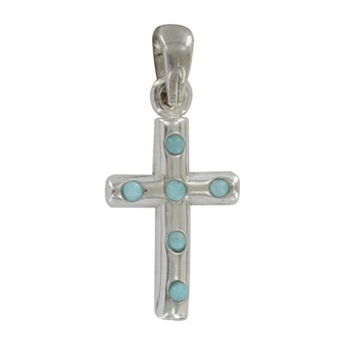 Les Poulettes Bijoux - Pendentif Mini Croix Argent Et Larimar