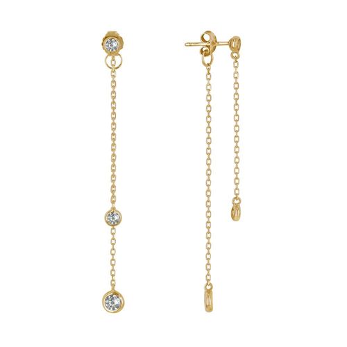 Les Poulettes Bijoux - Boucles D'oreilles Deux Chainettes Plaqué Or Et Strass