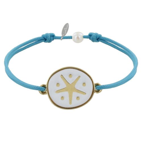 Les Poulettes Bijoux - Bracelet Lien Médaille En Laiton Etoile Émaillée Blanche