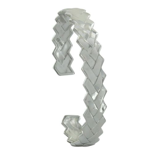 Les Poulettes Bijoux - Bracelet Argent Rhodié Demi Jonc Tréssé