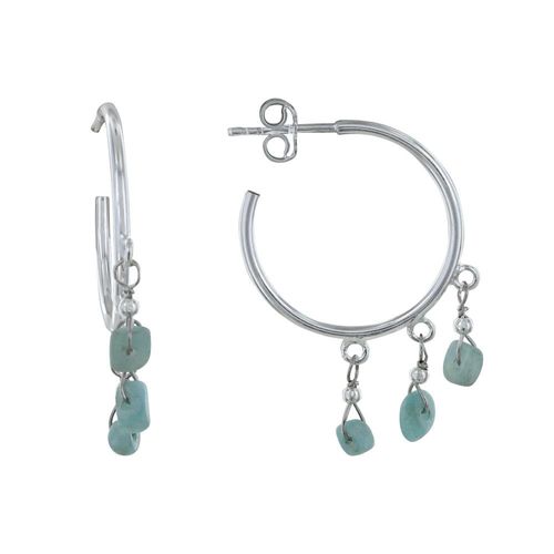Les Poulettes Bijoux - Boucles D'oreilles Argent Créoles Et Breloques De Larimar