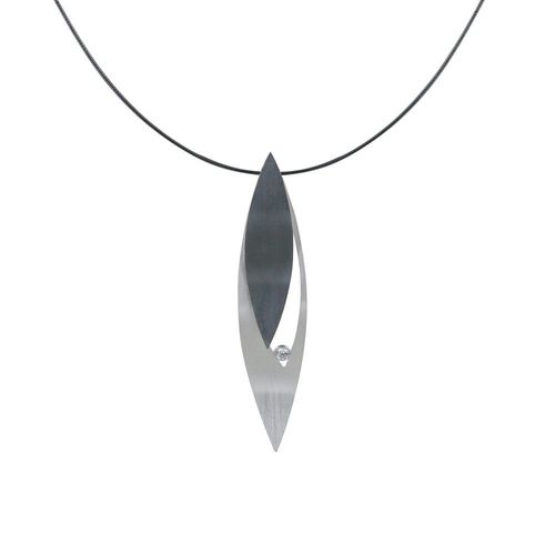 Les Poulettes Bijoux - Collier Argent Feuilles Argent Oxydé Et Strass - Petit Modèle