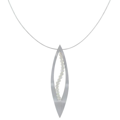 Les Poulettes Bijoux - Collier Argent Feuille Ajourée Et Perles Blanches - Grand Modèle