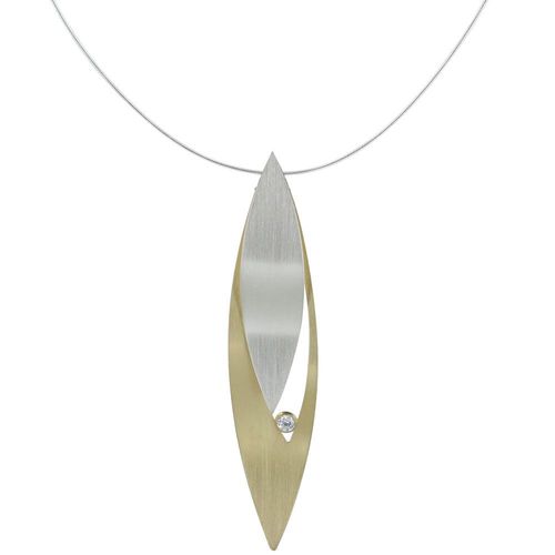 Les Poulettes Bijoux - Collier Plaqué Or Feuilles Argent Et Strass - Grand Modèle