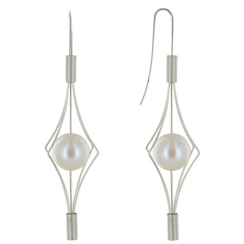 Les Poulettes Bijoux - Boucles D'oreilles Argent Lanterne Et Perle Blanche