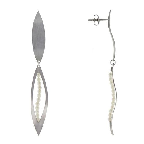 Les Poulettes Bijoux - Boucles D'oreilles Argent Feuille Et Feuille Ajourée Perles Blanches